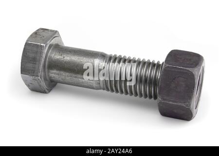 Screw with nut isolated on white background. Stock Photo