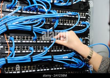 Female administrator at server room Stock Photo