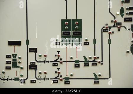 Operating old brewery control display, close-up shot Stock Photo