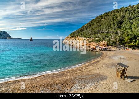 Cala Benirras beach, Port de Sant Miquel, Ibiza, Balearic Islands, Spain Stock Photo