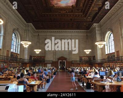 New York, USA - August 20, 2018: Rose Main Reading Room in the New York Public Library on Fifth Avenue Stock Photo