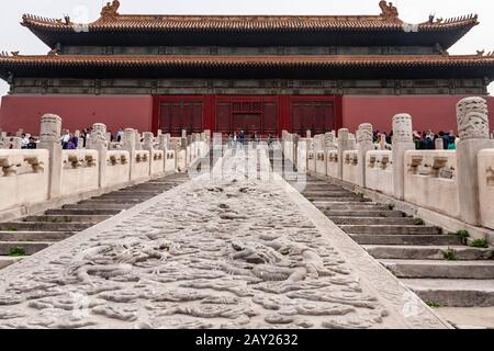 The Hall of Preserving Harmony (Baohedian) and Large Stone Carving, Forbidden City, Beijing Stock Photo