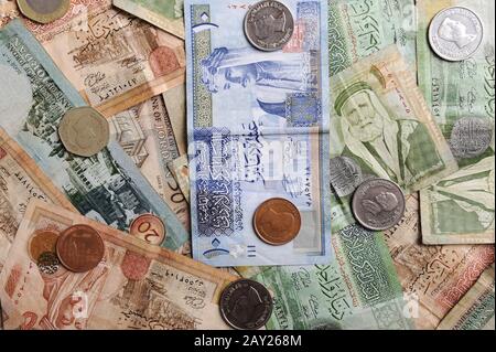 Arabic  banknotes and coins Stock Photo