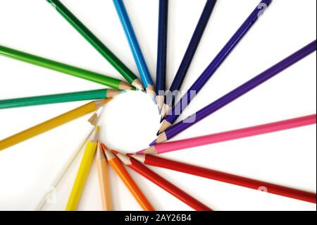 Colored pencils on white Stock Photo