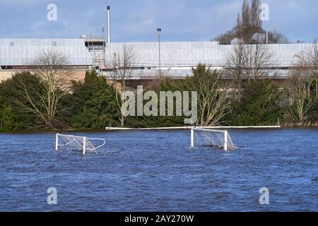 football pitches underwater after the river wharfe burst its banks tadcaster united kingdom Stock Photo