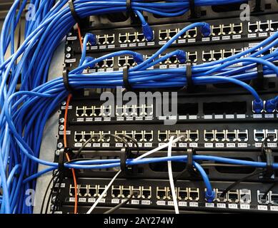Wires of internet router connectors Stock Photo