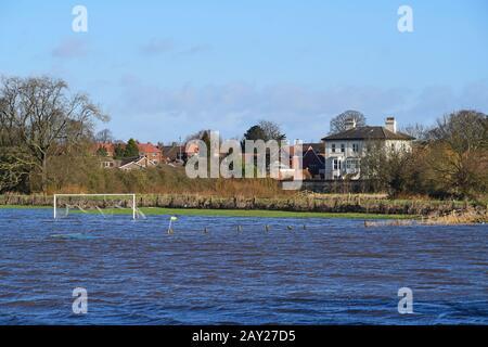 football pitches underwater after the river wharfe burst its banks tadcaster united kingdom Stock Photo