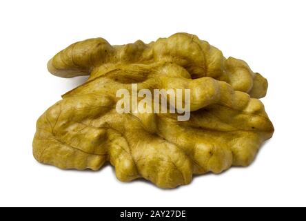 Brown walnut isolated on white background. Walnut kernel on white for easy one-click cutting. Stock Photo