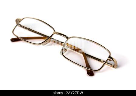Reading glasses with transparent lenses isolated on white background. Stock Photo