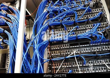 Wires of internet router connectors Stock Photo