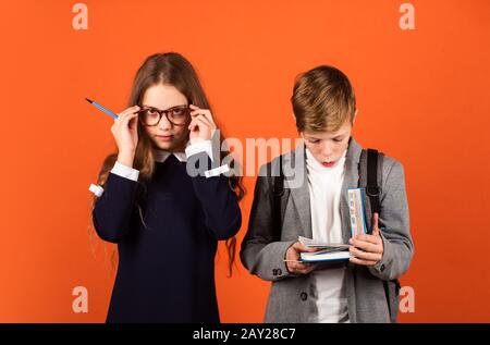 Education for kids. Skills and knowledge. Child care. Private college. Nerd lifestyle. Cute kid studying. Basic education. School education concept. Student with book. Learning foreign language. Stock Photo