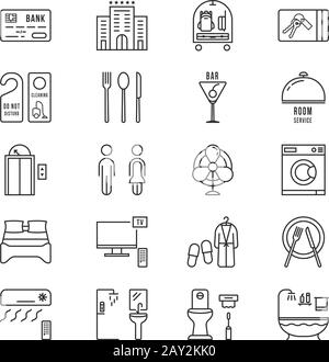 thin line icons set hotel and rest Stock Vector