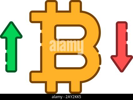 up and down bitcoin course linear icon Stock Vector