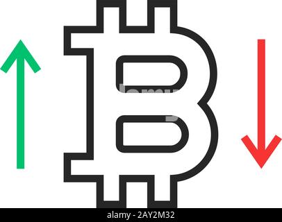 thin line rising up and falling down bitcoin rates Stock Vector