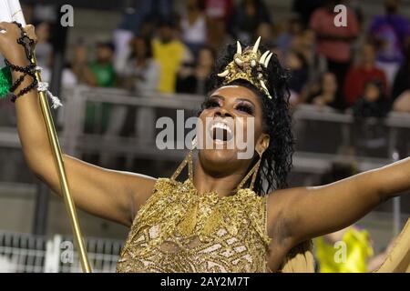 Sao Paulo, Sao Paulo, Brazil. 13th Feb, 2020. Members of samba school take part in the rehearsal for the upcoming Sao Paulo Carnival 2020, at the Anhembi Sambadrome. The parades will take place on February 21st and 22nd. Credit: Paulo Lopes/ZUMA Wire/Alamy Live News Stock Photo