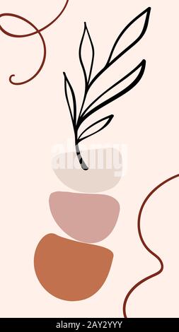 Vector abstract creative leaves background in minimal trendy style with portrait with copy space for text. Design templates for social media stories Stock Vector