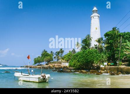 Beautiful beach and Dondra Head Lighthouse, Sri Lanka Stock Photo