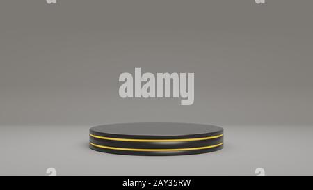 Product stand pedestral podium platform stage in studio. Modern black and yellow shade emission. Abstract minimal product showcase presentation templa Stock Photo