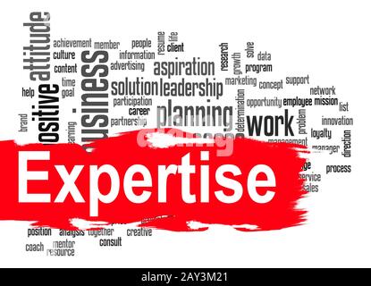 Expertise word cloud with red banner Stock Photo