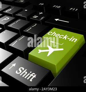 Online check in flight on green keyboard Stock Photo
