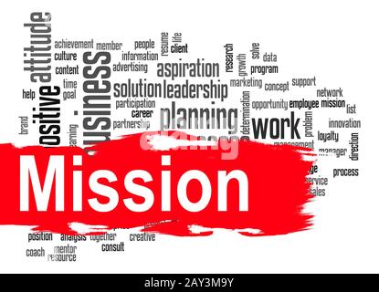 Mission word cloud with red banner Stock Photo