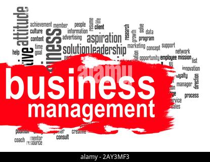 Business management word cloud with red banner Stock Photo