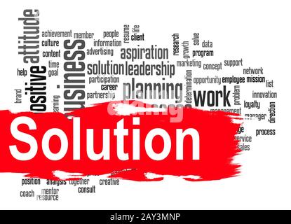 Solution word cloud with red banner Stock Photo