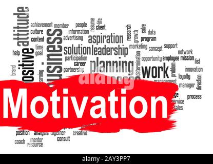 Motivation word cloud with red banner Stock Photo