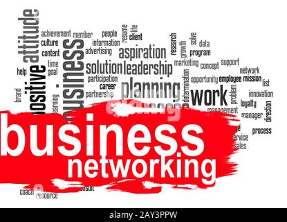 Business networking word cloud with red banner Stock Photo