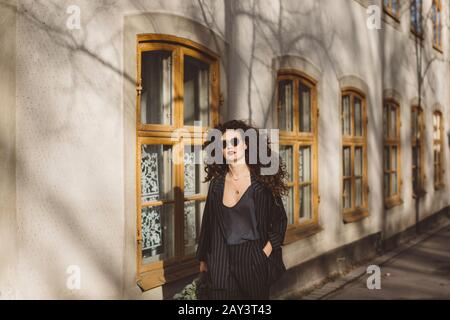 Woman walking, front view Stock Photo