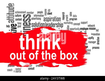 Think out of the box word cloud with red banner Stock Photo