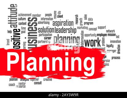 Planning word cloud with red banner Stock Photo