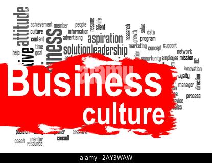 Business culture word cloud with red banner Stock Photo