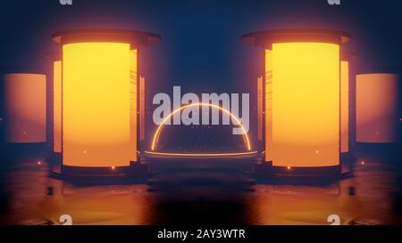 futuristic sci fi pillars with glass dome in the centre 3d rendering illustration Stock Photo