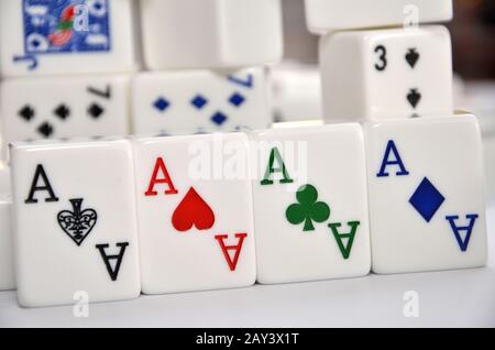 Mahjong set with four Aces Stock Photo
