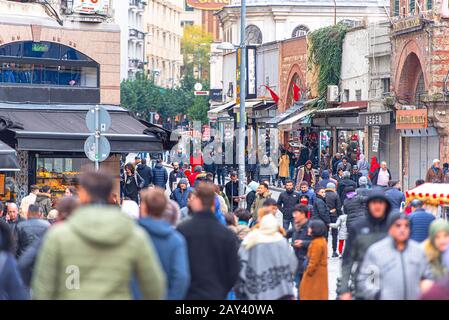 ISTANBUL - DEC 29: Crowd of People in a Street of Istanbul on December 29. 2019 in Turkey Stock Photo