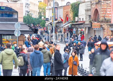 ISTANBUL - DEC 29: Crowd of People in a Street of Istanbul on December 29. 2019 in Turkey Stock Photo