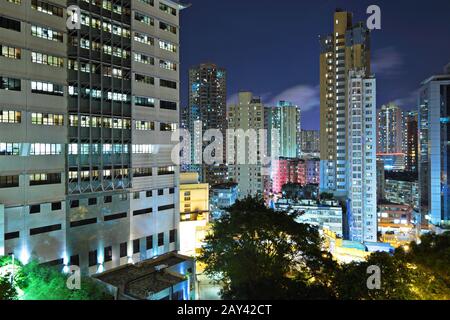 Hong Kong with crowded buildings at night Stock Photo - Alamy