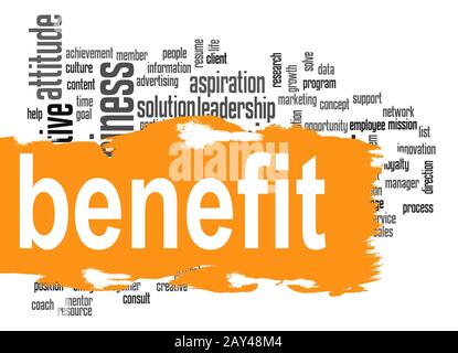 Benefit word cloud with yellow banner Stock Photo