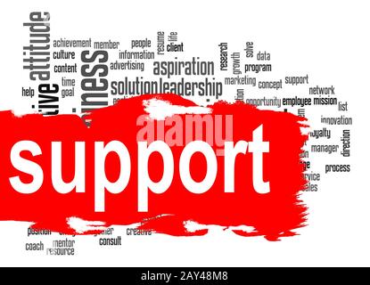 Support word cloud with red banner Stock Photo