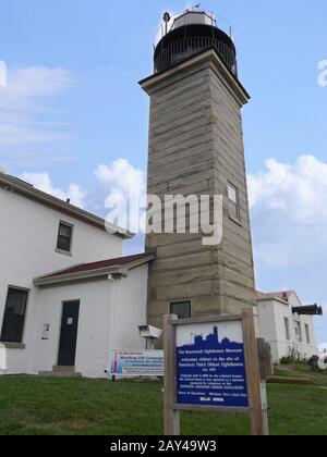 Cropped shot of the Beavertail Lighthouse at Beavertail State Park, Jamestown, Rhode Island. Stock Photo