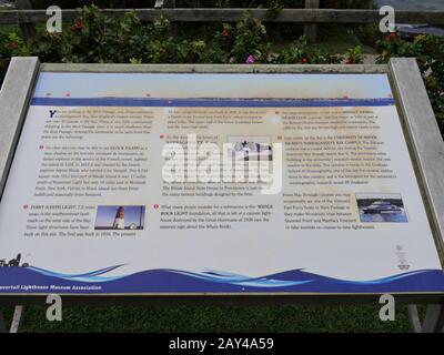 Jamestown, Rhode Island-September 2017: Information board of the surrounding locations from the Beavertail Lighthouse Museum. Stock Photo