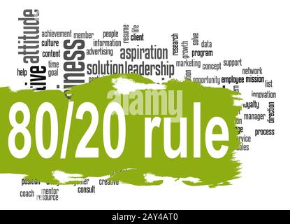 Rule 80 20 word cloud with green banner Stock Photo