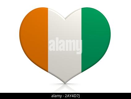 Love Ivory Coast symbol. 3D heart flag icon isolated on white with