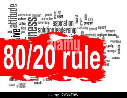 Rule 80 20 word cloud with red banner Stock Photo