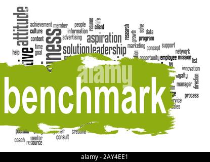 Benchmark word cloud with green banner Stock Photo