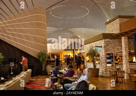 Turkey, Istanbul, transport, Havalimanı, International Airport, airside, Turkish Airlines Business Class Lounge interior Stock Photo