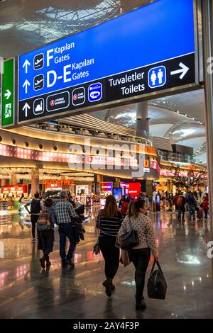 Turkey, Istanbul, transport, Havalimanı, International Airport, airside, Departure Lounge gate location information sign Stock Photo