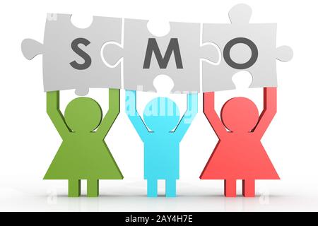 SMO - Social Media Optimization puzzle in a line Stock Photo