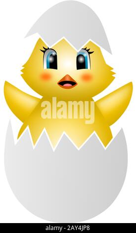 Cute chick in hatched egg. Funny Easter illustration Stock Vector